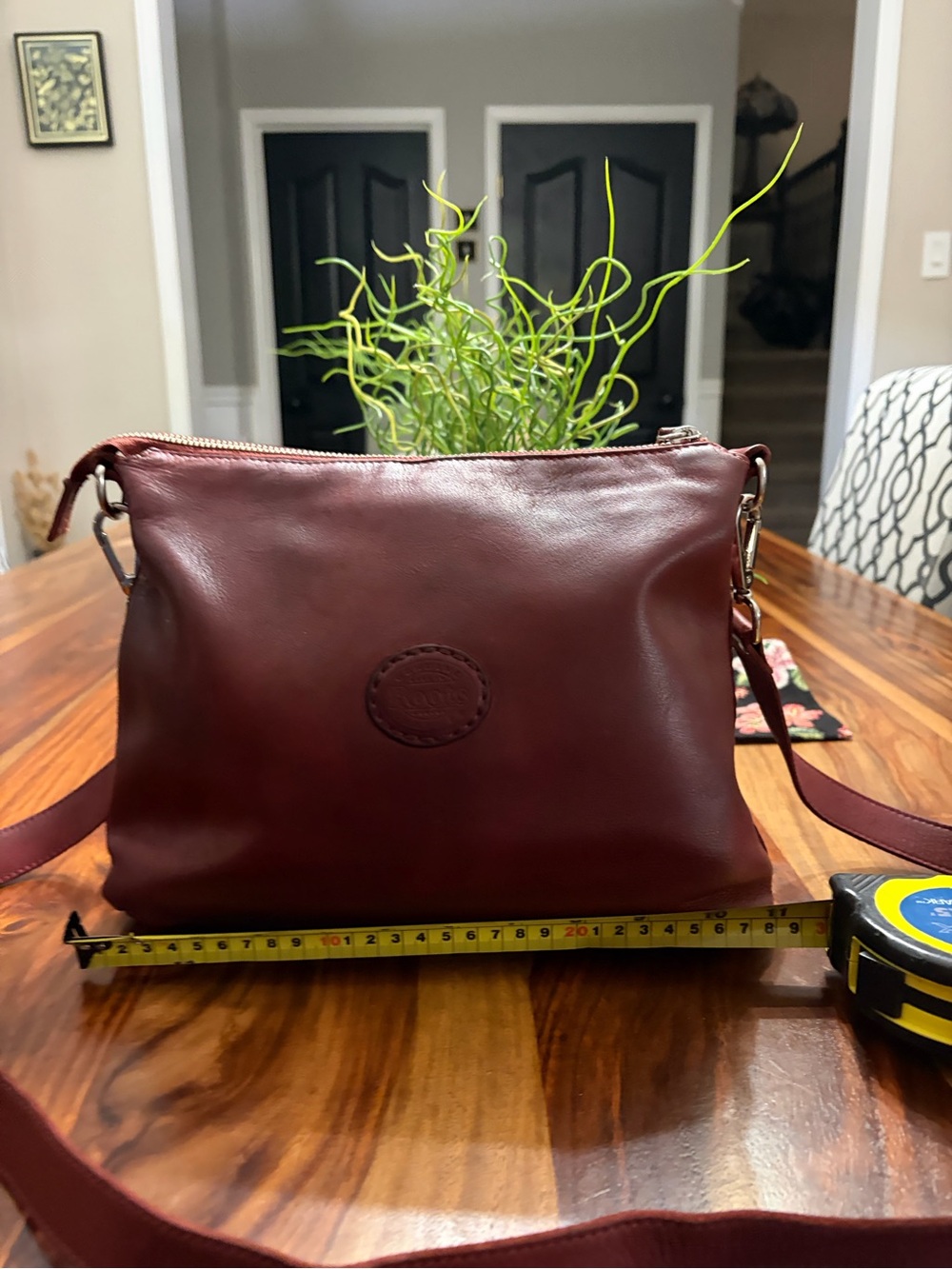 Roots Leather Crossbody Bag in Burgundy by